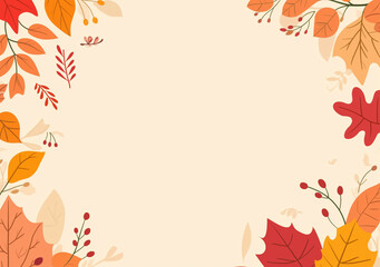 Autumn leaves frame on a beige background, a simple autumn template and clip art elements