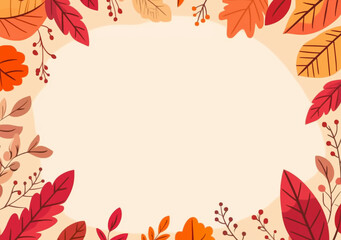 Autumn leaves frame on a beige background, a simple autumn template and clip art elements
