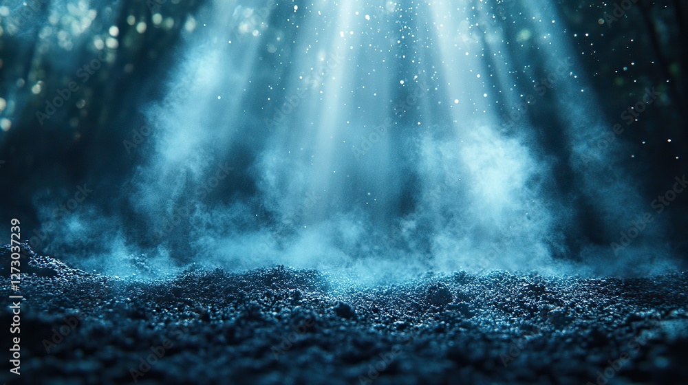 Poster real backlit dust particles floating with authentic lens flare effects creating a stunning atmospher
