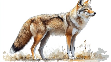 Obraz premium realistic png of a coyote standing alert with transparent background for easy integration into designs