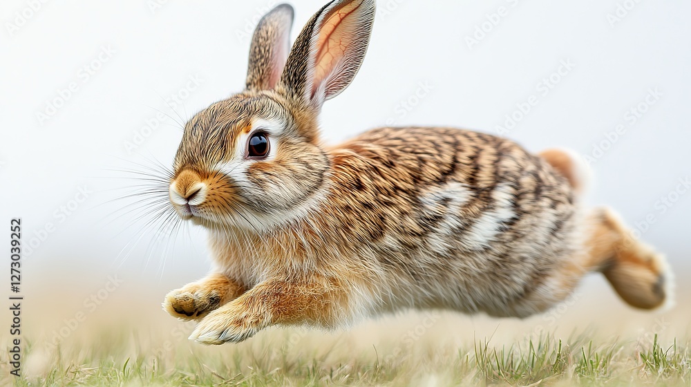 Poster realistic png of a rabbit in mid hop with a transparent background perfect for digital designs and c