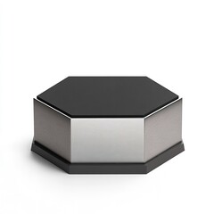  Black and Silver Perpetual Trophy Base: A Square, Black Pedestal with a Silver Top and a Smaller Square Base, Isolated on a White Background, Designed to Hold a Perpetual Trophy or Award.