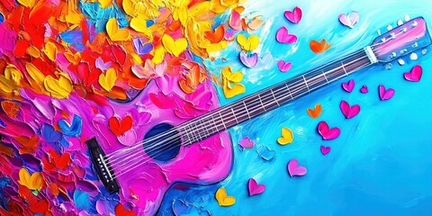 love song concept with guitar and colorful paint