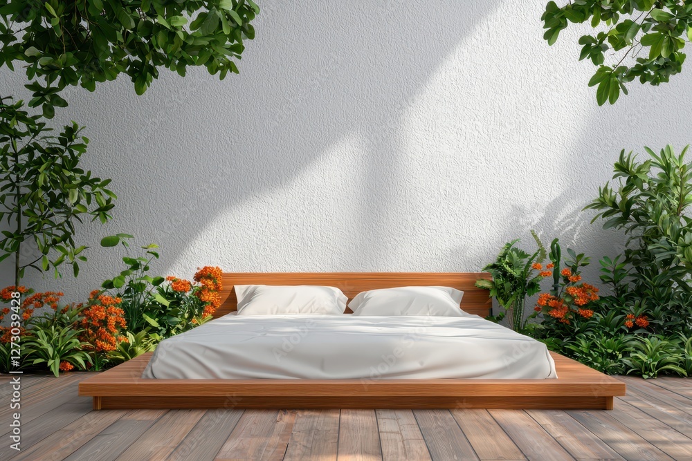 Aufkleber serene bedroom oasis with natural light and lush greenery inviting relaxation and tranquility in a m