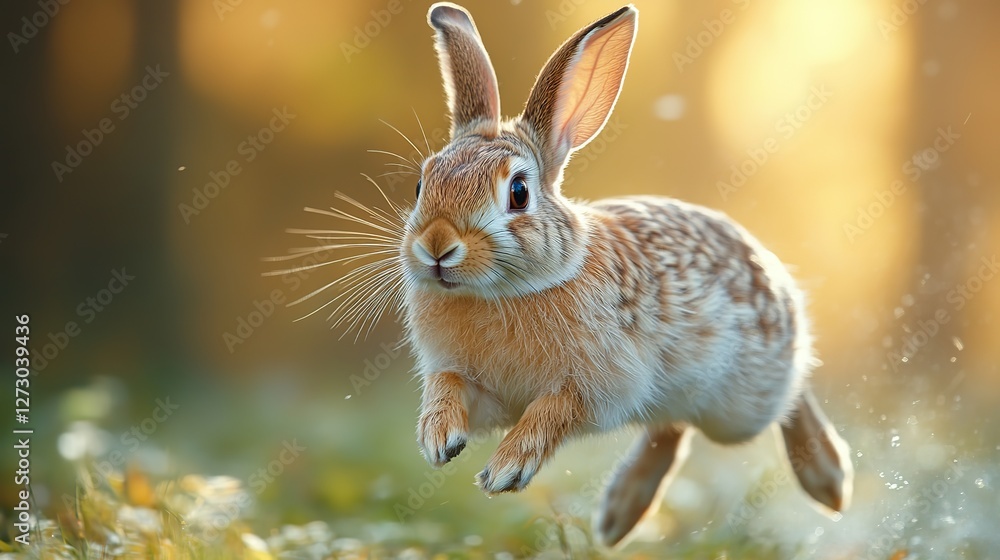 Poster realistic png of a rabbit in mid hop with a transparent background perfect for digital designs and c