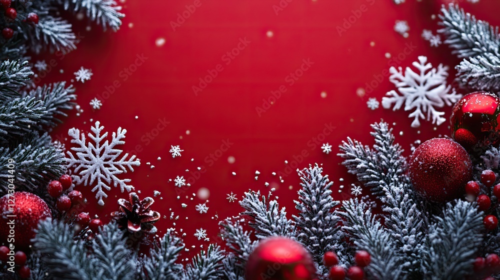 Aufkleber red banner with snowflakes with copy space vector illustration of horizontal new year background for