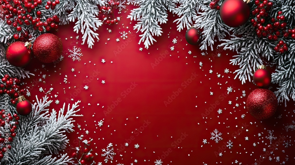 Poster red banner with snowflakes with copy space vector illustration of horizontal new year background for