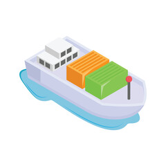 This vibrant isometric icon showcases a cargo ship loaded with containers.