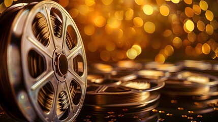 Movie Night, movie film, film tape, vintage, with bokeh lights, HD banner wallpaper background, cinema show