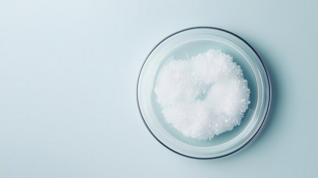 A synthetic chemical solution crystallizing in a petri dish, Crystallization in Synthetic Chemistry, showcasing the process of forming solid structures from solutions