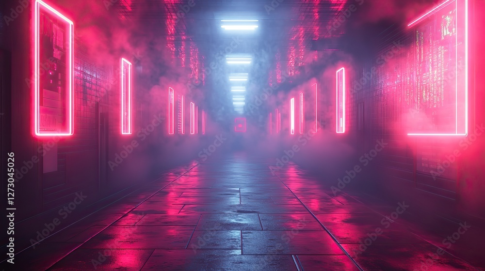 Poster retro futuristic cyberpunk sci fi background with neon lights and grids