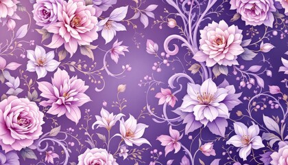 Delicate Purple Floral Pattern With Ornate Vines