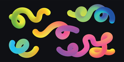 Abstract squiggly lines. Gradient geometric shape. Colorful swirl elements of rainbow palette. Design with wave spiral. Graphic Fluid spiral pattern. Childish vector illustration.