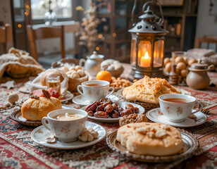 Traditional Suhoor Ramadan: A Warm Pre-Dawn Meal in Lantern Light.