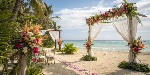 Beach Wedding Backdrop: Tropical Boho Flower Curtain Aesthetic
