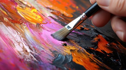 Obraz premium A close-up of a hand holding a silver paintbrush, creating delicate strokes on a canvas.