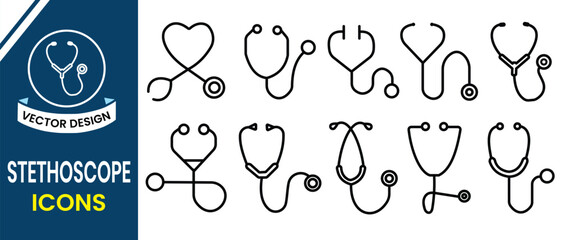 Stethoscope icon, vector on white background.  Doctor stethoscope line icon, sign and symbol. Silhouette of Medical or Healthcare icon. Vector illustration.