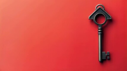 a house-shaped key on a red background, representing a home vibe concept - Powered by Adobe