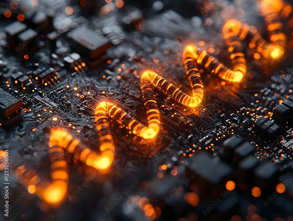 Poster futuristic computer chip fused with glowing dna strands symbolic merge of biotechnology and digital 