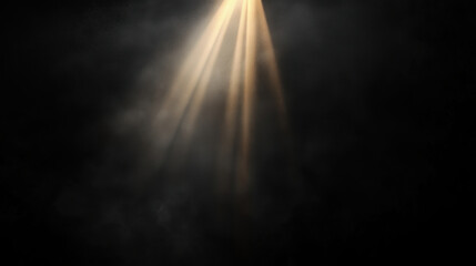 Obraz premium Light rays through smoke in darkness with copy space. Divine concept