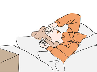 Woman is sleeping in bed, tired and cozy with blanket and pillow.Woman is sleeping tired and taking...