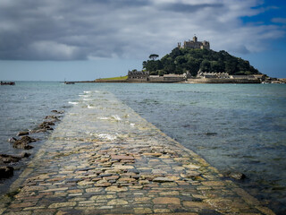 St Michaels Mount, tidal island at Marazion at the coast of Cornwall, England.