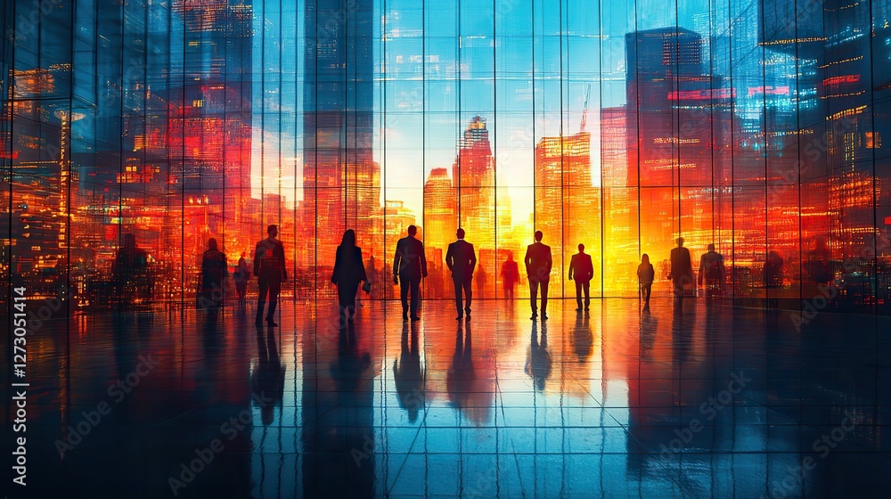 Aufkleber silhouette of collaborative business professionals working together in a modern office setting showc