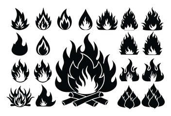 Big set of fire flame vector icons collection.