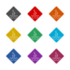Pedestrian walk sign icon isolated on white background. Set icons colorful