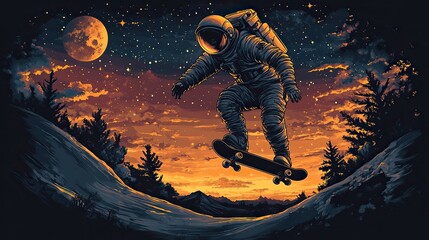 skating astronaut t shirt design a cool and creative illustration of a space explorer on a skateboard
