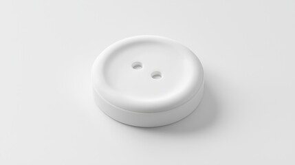 Minimalist white button lying flat, small shadows emphasizing its shape.