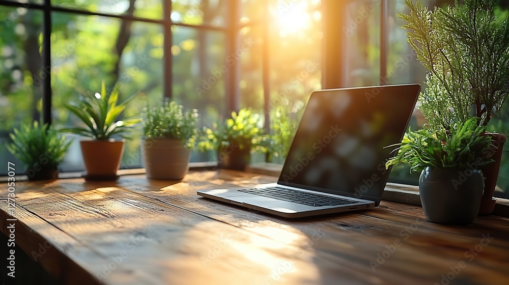 Aufkleber sleek laptop side view displaying modern design and portable technology on a minimalist workspace