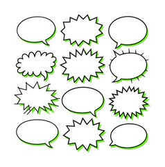 Collection of empty comic speech bubbles with halftone shadows. Hand drawn retro cartoon stickers. Pop art style. Vector illustration.
