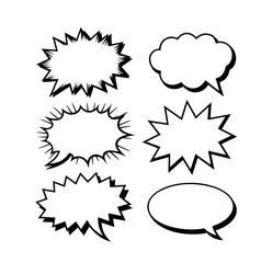 Collection of empty comic speech bubbles with halftone shadows. Hand drawn retro cartoon stickers. Pop art style. Vector illustration.
