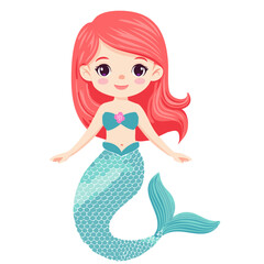 Fototapeta premium Cute mermaid vector illustration in cartoon style. Childish image of girl character living in the sea. Adorable print for clothes and design