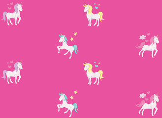 Cute unicorns on pink background, flat illustration