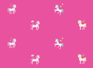 Cute unicorns on pink background, flat illustration
