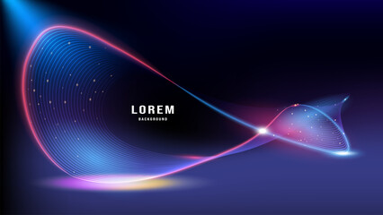 A stunning Neon glowing infinity sign lines combining blue and red light effects with abstract blue rings and sparkling swirls, perfect for celebrations and exhibitions on dark stage backgrounds.