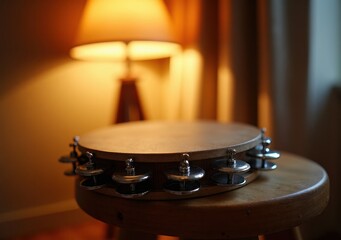 Obraz premium Musical instrument resting on a side table in warm, cozy room light