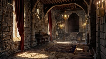 Fototapeta premium Fantasy medieval throne room in the castle.