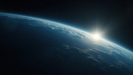 Fototapeta premium Earth suspended in the vast, inky blackness of space featuring a photorealistic, evoking a sense of nostalgia and timelessness.