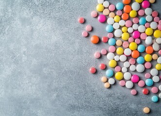 Colorful pills and tablets in packaging on a bright background, showcasing vibrant pharmaceutical products.