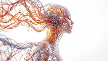 Fantasy sci-fi female portrait organic wireframe