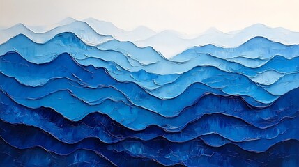 Serene Blue Mountain Layers Abstract Painting. AI Generated