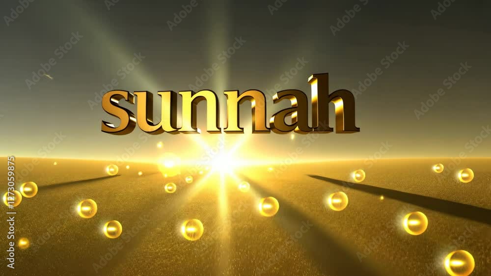 Poster the word sunnah is written in golden letters on a yellow background. the letters are outlined in bla