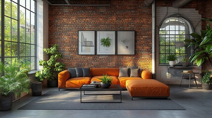 spacious and stylish modern loft office interior with contemporary furniture and design elements in urban setting