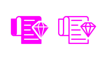 Magenta Icon Depicting Documents and Diamond Symbol on a Grid Background