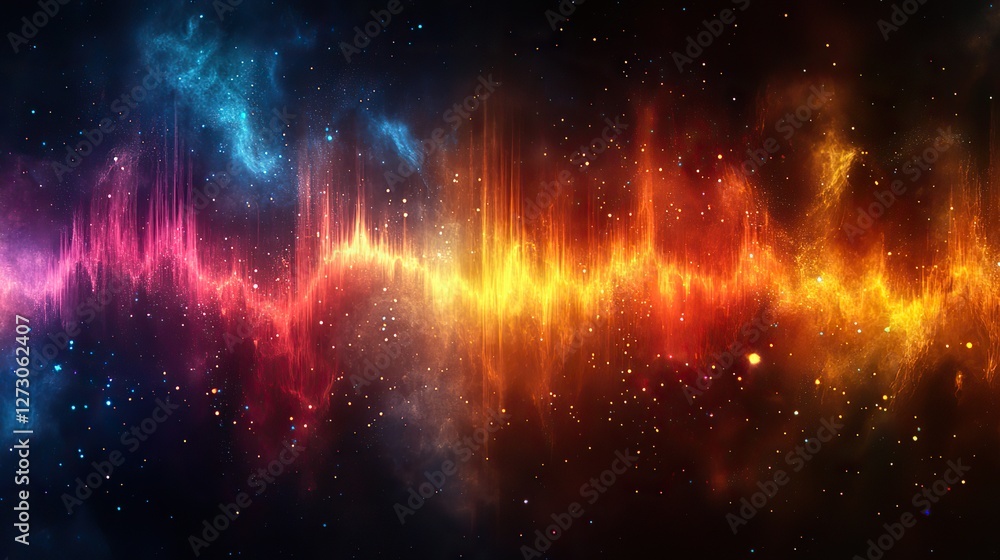 Poster spectrum analysis of sound waves in various colors and shapes