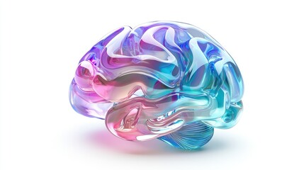 Iridescent 3D Brain Icon in Gradient Colors. Ideal for Representing Knowledge, Intelligence, and Creativity in Digital Art on white background.