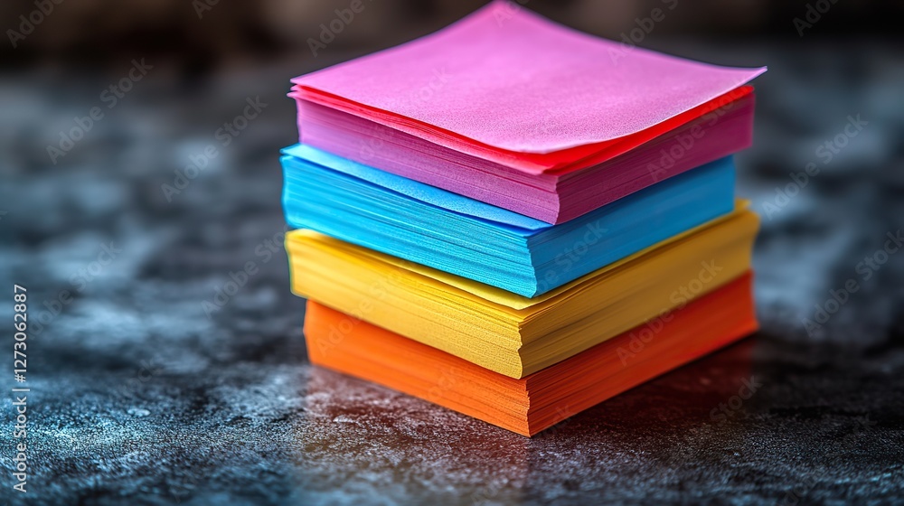 Poster stack of assorted colorful sticky post it note papers isolated on transparent background in png form
